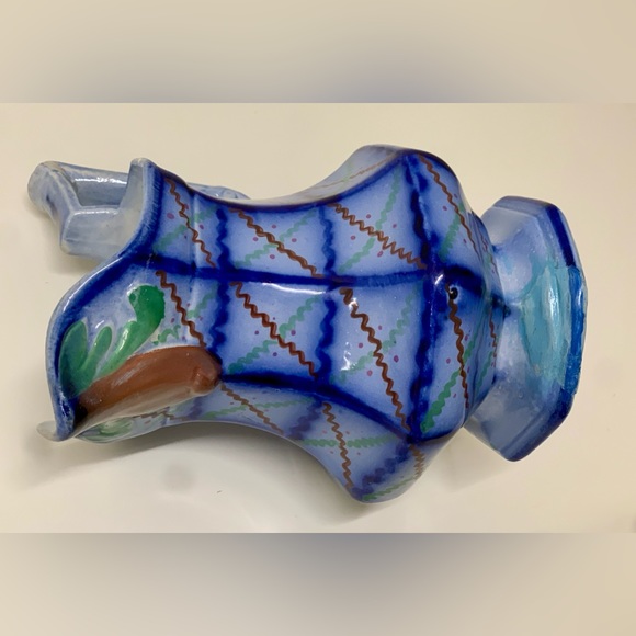 19th Century Antique Gaudy Ironstone Flow Blue Squiggle Grid Pattern Jug Pitcher - Picture 7 of 16